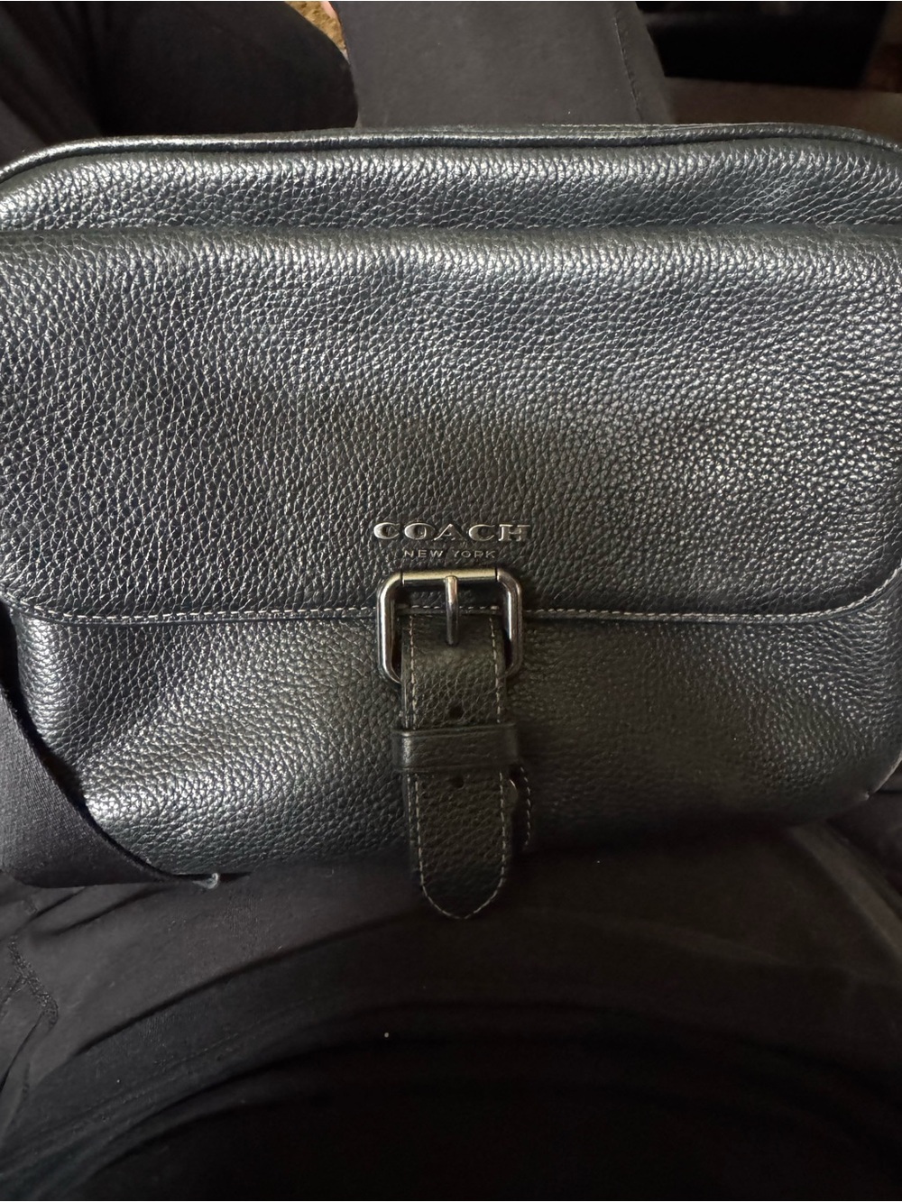 Coach Black Pebbled Leather Belt Bag with Buckle Detail